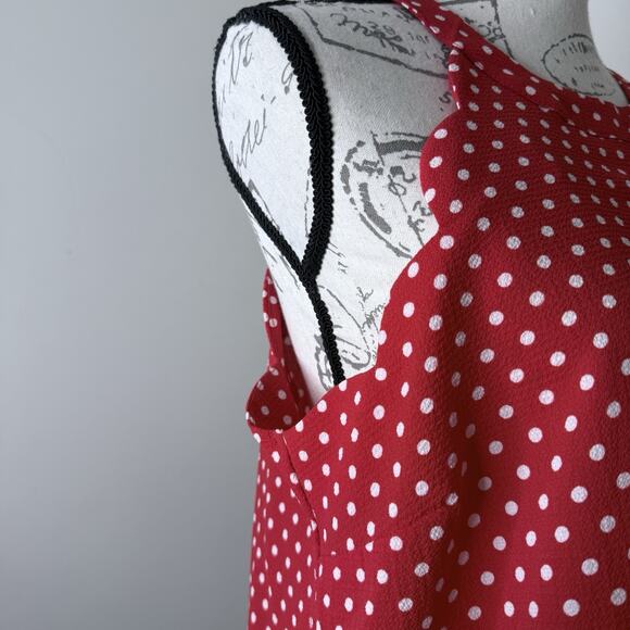 New Monteau Los Angeles Red Polka Dot Scalloped Halter Tank Sleeveless Blouse XL - Picture 7 of 11